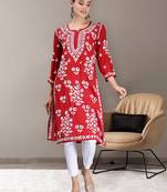 hand embroidered maroon modal lucknowi chikan kurta