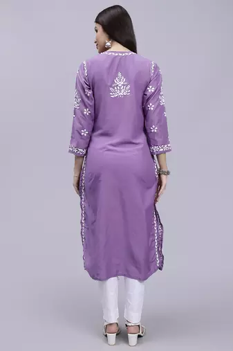 hand embroidered mauve muslin lucknowi chikan kurta