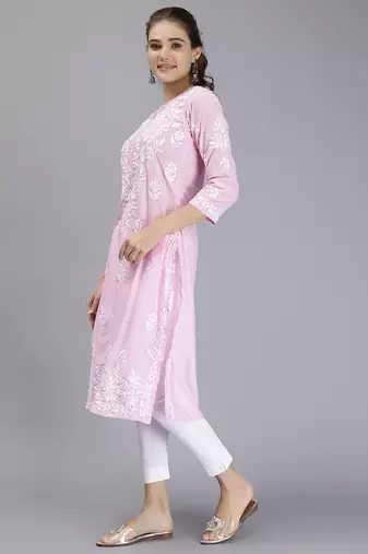 hand embroidered pink muslin lucknowi chikan kurta