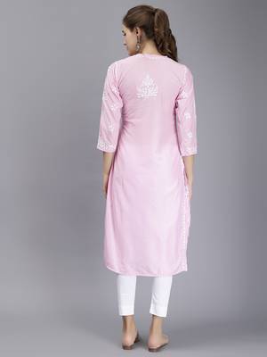 hand embroidered pink muslin lucknowi chikan kurta 4