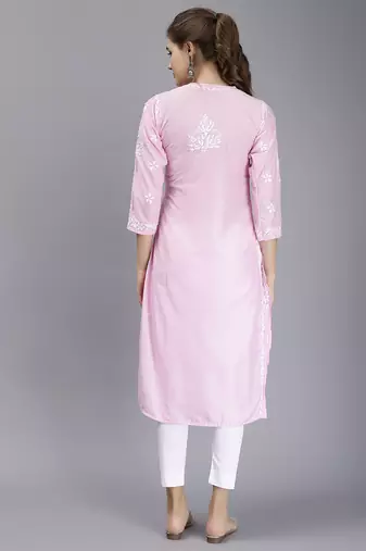 hand embroidered pink muslin lucknowi chikan kurta