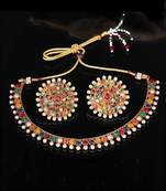 Gold Plated Stylish Multicolour Stone Studded Choker Necklace Jewellery Set For Women