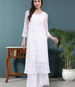 Seva chikan hand embroidered white georgette lucknowi chikan kurta with slip