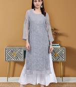 hand embroidered grey georgette lucknowi chikan kurta with slip