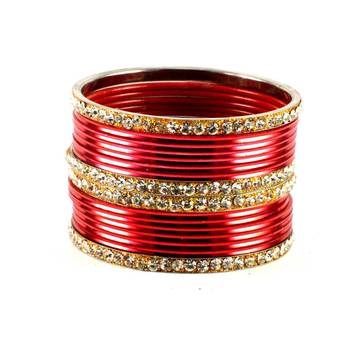 Extra Large Size Brass And Metal Bangle Color Red 2