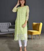 Seva chikan hand embroidered green georgette lucknowi chikan kurta with slip