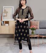 hand embroidered black georgette lucknowi chikan kurta with slip