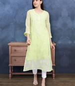 Seva chikan hand embroidered green georgette lucknowi chikan kurta with slip