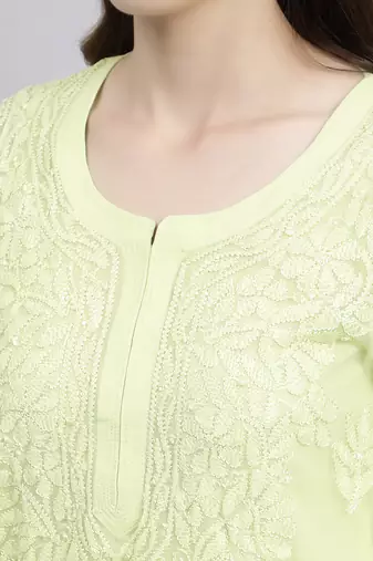Seva chikan hand embroidered green georgette lucknowi chikan kurta with slip