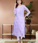 hand embroidered green georgette lucknowi chikan kurta with slip