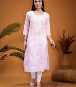 hand embroidered pink terivoil cotton lucknowi chikan kurta
