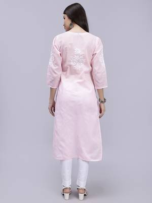 hand embroidered pink terivoil cotton lucknowi chikan kurta 5