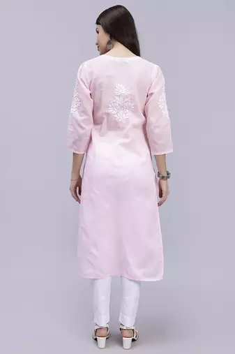 hand embroidered pink terivoil cotton lucknowi chikan kurta