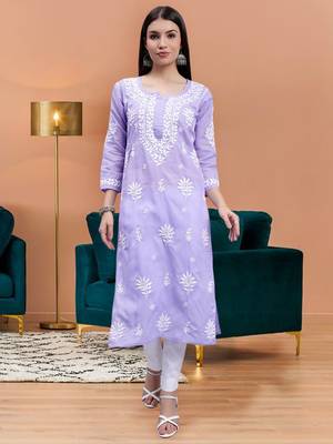 hand embroidered mauve terivoil cotton lucknowi chikan kurta 1