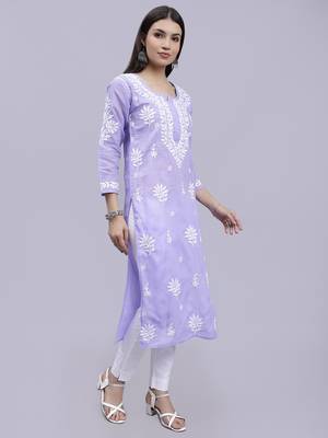 hand embroidered mauve terivoil cotton lucknowi chikan kurta 3