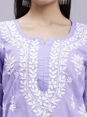 hand embroidered mauve terivoil cotton lucknowi chikan kurta 4