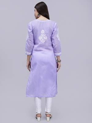 hand embroidered mauve terivoil cotton lucknowi chikan kurta 5