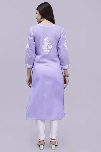 hand embroidered mauve terivoil cotton lucknowi chikan kurta
