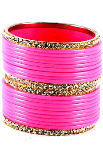 Extra Large Size Brass And Acrylic Bangle Color Pink