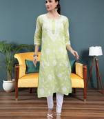 hand embroidered green terivoil cotton lucknowi chikan kurta