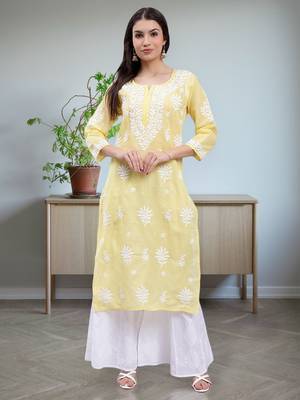 hand embroidered green terivoil cotton lucknowi chikan kurta 1