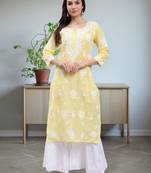 hand embroidered green terivoil cotton lucknowi chikan kurta