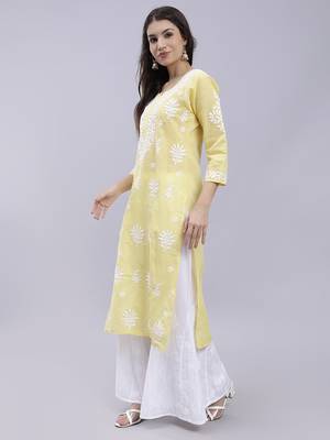 hand embroidered green terivoil cotton lucknowi chikan kurta 2