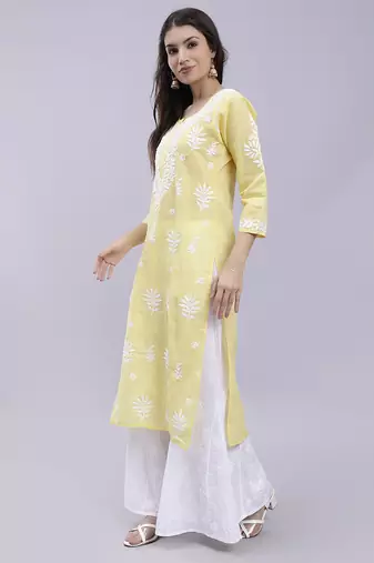 hand embroidered green terivoil cotton lucknowi chikan kurta