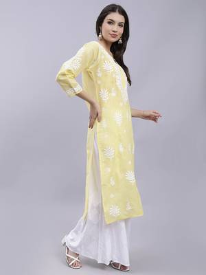 hand embroidered green terivoil cotton lucknowi chikan kurta 3