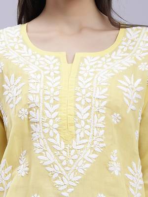 hand embroidered green terivoil cotton lucknowi chikan kurta 4
