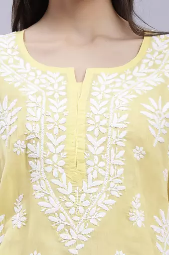 hand embroidered green terivoil cotton lucknowi chikan kurta