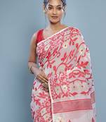 White Tant Cotton Saree Without Blouse Piece