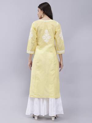hand embroidered green terivoil cotton lucknowi chikan kurta 5