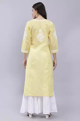 hand embroidered green terivoil cotton lucknowi chikan kurta