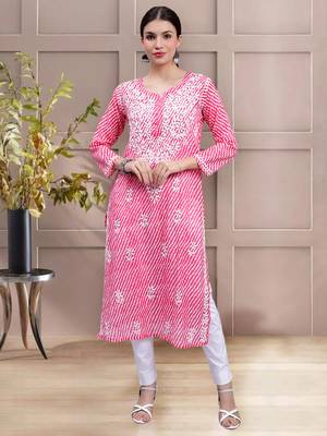 hand embroidered pink mal-mal lucknowi chikan kurta 1