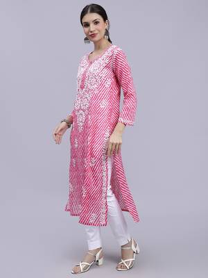 hand embroidered pink mal-mal lucknowi chikan kurta 2