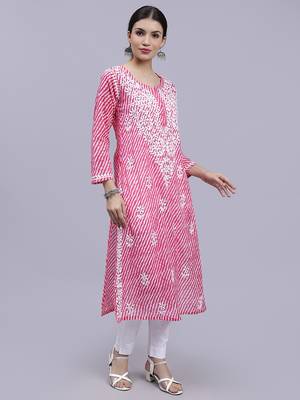 hand embroidered pink mal-mal lucknowi chikan kurta 3