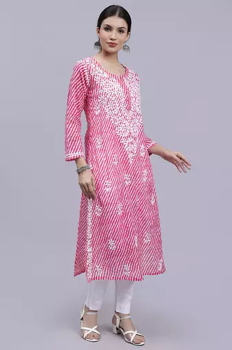 hand embroidered pink mal-mal lucknowi chikan kurta