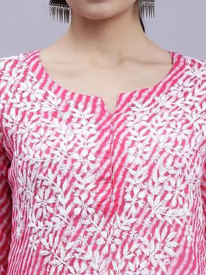 hand embroidered pink mal-mal lucknowi chikan kurta 4