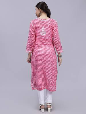 hand embroidered pink mal-mal lucknowi chikan kurta 5