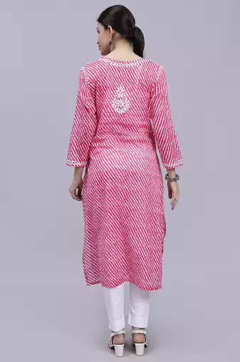 hand embroidered pink mal-mal lucknowi chikan kurta