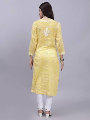 hand embroidered yellow mal-mal lucknowi chikan kurta 5