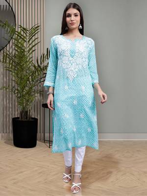 hand embroidered sea green mal-mal lucknowi chikan kurta 1