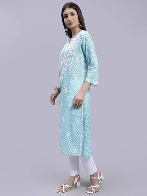 hand embroidered sea green mal-mal lucknowi chikan kurta 2