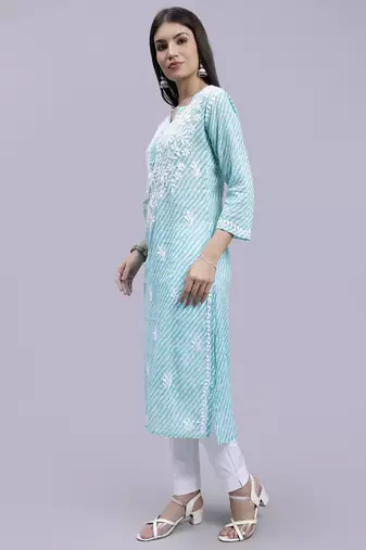 hand embroidered sea green mal-mal lucknowi chikan kurta
