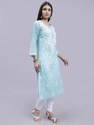 hand embroidered sea green mal-mal lucknowi chikan kurta 3