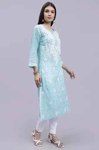hand embroidered sea green mal-mal lucknowi chikan kurta