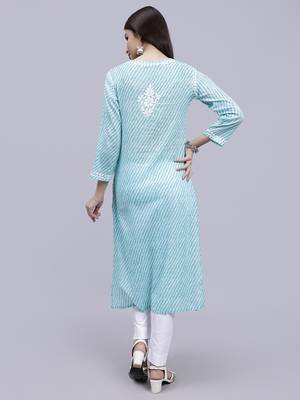 hand embroidered sea green mal-mal lucknowi chikan kurta 5