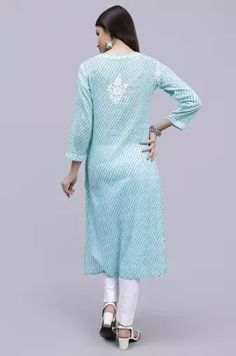 hand embroidered sea green mal-mal lucknowi chikan kurta