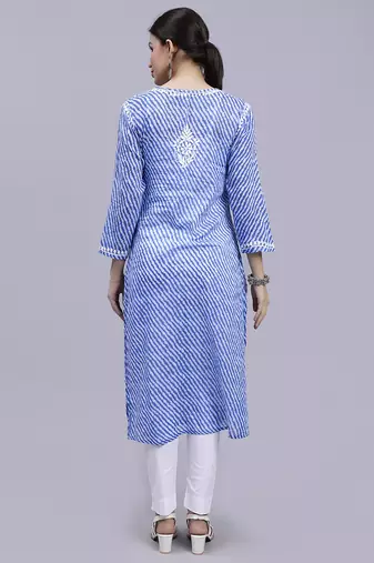 hand embroidered dark blue mal-mal lucknowi chikan kurta